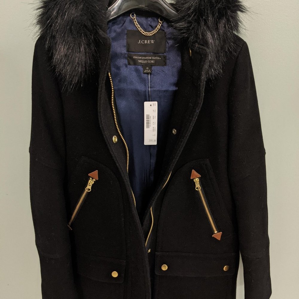 JCrew, Chateau parka in Italian stadium-cloth wool, Black, Size O, Brand new!